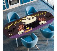 Morbuy Style Halloween Nappe Ovale Exterieur Nappe de Table Jardin Imperméable avec Bord Élastique, Fantôme Impression Lavable Anti Ache Taches Cuisine pour Fête Table (Marron,107x183cm)