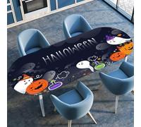 Morbuy Style Halloween Nappe Ovale Exterieur Nappe de Table Jardin Imperméable avec Bord Élastique, Fantôme Impression Lavable Anti Ache Taches Cuisine pour Fête Table (Noir,107x173cm)