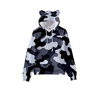 Morbuy Sweat-Shirts à Capuche pour Enfants avec Oreilles de Chat, Unisex Imprimé Camouflage Mode Hiver à Manches Longues Capuche pour Adolescence Garçons et Filles (Gris-Noir,140)