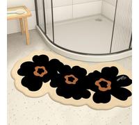 Morbuy Tapis de Douche Incurvé Microfibre Absorbant, Tapis de Bain Antidérapant en Quart de Cercle pour Douche d'angle et Baignoire Arrondie, Moelleux Lavable (Fleurs Noires,40x80cm)