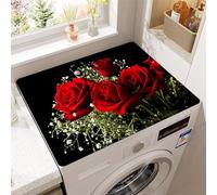 Morbuy Tapis de Protection Antidérapant pour Dessus de Machine à Laver,Motif Fleur de Roses Tapis pour Dessus de Machine à Laver Séchage Rapide Housse Machine a Laver (Pétales Rouges,60x60cm)