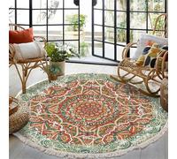 Morbuy Tapis de Rond Tresser Ras, Rétro Mandalas Impression Salon Tapis de Couloir, Chambre Décor Tapis Antidérapant, Tapis Moderne Grand pour Coucher Bureau Hôtel (60cm,Vert)