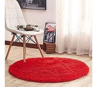 Morbuy Tapis Rond Lavable 80cm/100cm/120cm/160cm/200cm, Interieur Shaggy Anti Slip Chambre à Coucher Salon Tapis d'Entrée Absorbant Antidérapant Imprimé Ménage Rug Salle Couloir (Rouge,100cm)