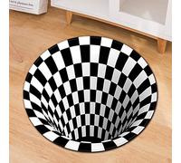 Morbuy Tapis Rond Lavable en Machine, Grille 3D Noir et Blanc Interieur Anti Slip Chambre à Coucher Salon Tapis d'Entrée Absorbant Antidérapant (typique,100cm)