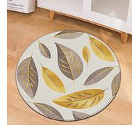 Morbuy Tapis Rond Lavable en Machine, Impression de Plantes Florales Interieur Anti Slip Chambre à Coucher Salon Tapis d'Entrée Absorbant Antidérapant (Feuille d'or,120cm)