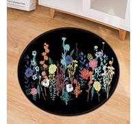 Morbuy Tapis Rond Lavable en Machine, Impression de Plantes Florales Interieur Anti Slip Chambre à Coucher Salon Tapis d'Entrée Absorbant Antidérapant (Imprimé Fleuri,100cm)