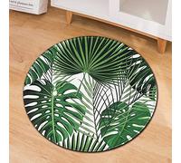 Morbuy Tapis Rond Lavable en Machine, Impression de Plantes Florales Interieur Anti Slip Chambre à Coucher Salon Tapis d'Entrée Absorbant Antidérapant (Feuille de Palmier,120cm)