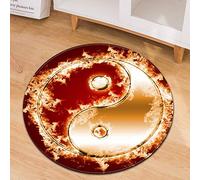 Morbuy Tapis Rond Lavable en Machine, Impression de Tai Chi Chinois 3D Interieur Anti Slip Chambre à Coucher Salon Tapis d'Entrée Absorbant Antidérapant (Flamme Orange,100cm)