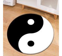 Morbuy Tapis Rond Lavable en Machine, Impression de Tai Chi Chinois 3D Interieur Anti Slip Chambre à Coucher Salon Tapis d'Entrée Absorbant Antidérapant (Noir Blanc,80cm)