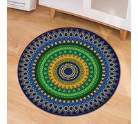 Morbuy Tapis Rond Lavable en Machine, Imprimé Mandala Vintage Interieur Anti Slip Chambre à Coucher Salon Tapis d'Entrée Absorbant Antidérapant (120cm,Motif Cachemire)