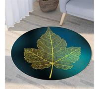 Morbuy Tapis Rond Lavable en Machine, Style Chinois 3D Bleu Doré Interieur Anti Slip Chambre à Coucher Salon Tapis d'Entrée Absorbant Antidérapant (120cm,Feuille d'érable dorée)