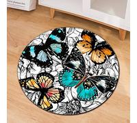 Morbuy Tapis Rond Lavable en Machine, Style Chinois Interieur Anti Slip Chambre à Coucher Salon Tapis d'Entrée Absorbant Antidérapant (120cm,Papillon Aquarelle)