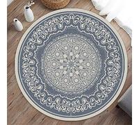 Morbuy Tapis Rond Lavable en Machine, Style Classique Nordique Interieur Anti Slip Chambre à Coucher Salon Tapis d'Entrée Absorbant Antidérapant (Style de Lin en Coton,60cm)