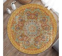 Morbuy Tapis Rond Lavable en Machine, Style Classique Nordique Interieur Anti Slip Chambre à Coucher Salon Tapis d'Entrée Absorbant Antidérapant (Style Ethnique rétro,80cm)