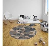 Morbuy Tapis Rond Lavable en Machine, Style géométrique Simple Interieur Anti Slip Chambre à Coucher Salon Tapis d'Entrée Absorbant Antidérapant (Carreaux Gris foncé,100cm)