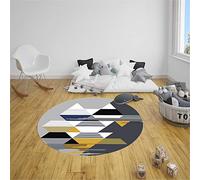Morbuy Tapis Rond Lavable en Machine, Style Nordique Interieur Anti Slip Chambre à Coucher Salon Tapis d'Entrée Absorbant Antidérapant (Carreaux géométriques,80cm)