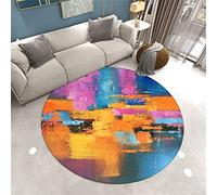 Morbuy Tapis Rond Poils Ras, 3D Impression de Peinture Graffiti Salon Tapis de Couloir, Chambre Décor Tapis Antidérapant, Tapis Moderne Grand pour Coucher Bureau Hôtel (100cm,Bleu orangé)