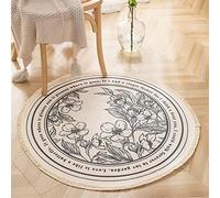 Morbuy Tapis Tissés Rond à Glands en Coton, Tapis Imprimé Nordique Mandala Vintage Tapis de Sol Tissé Rond Antidérapant Lavable Décoratif Intérieur pour Salon Chambre (120cm,Jasmin Blanc)