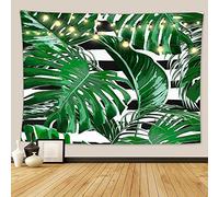 Morbuy Tapisserie Murales Feuille Verte 3D, Motif Feuille de Palmier Tenture Murale pour Chambre Salon Dortoir Drap Mural Tissu Aesthetic Room Decor Grande Tapestry (Vert foncé,150x130cm)