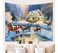 Morbuy Tapisserie Murales Polyester Grand, Nouveauté Intéressante Décoration Tenture Couverture Pique-Nique Nappe Tapestry, 3D Noël (150 x 100cm,Festif)