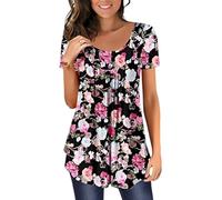 Morbuy Tee Shirt Femme à Manches Courtes et Col en V,T Shirt Femme Top Eté Impression 3D Tshirt à Manches Courtes Chic et Élégant Chemisier Casual et Lâches Vetement S-5XL (Rosière,5TG)
