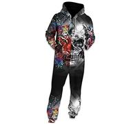 Morbuy Unisexe Jumpsuit Homme Sweat à Capuche, Family Costume 3D Imprimé Manche Longues Sweatshirt Adult Zip Onesie Une Pièce Vêtement de Nuit Pyjama (L, Tigre de crâne)