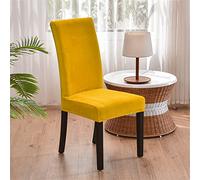Morbuy Velours Housse de Chaise de Salle à Manger Lot de 1/4/6/10, Couleur Unie Housse de Chaise Extensible Lavable Universelle à Dossier Haut pour Hôtel,Restaurant (1 pièce,Jaune)