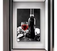 Morceaux Bouteille de vin rouge Cuisine Noir Blanc Affiches Photos Toile Art mural Décoration de la maison Peintures Décoration de la chambre 60x80cm Sans cadre