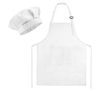 Morcheiong Ensemble toque et tablier de chef pour enfants, tablier blanc réglable et toque avec 2 grandes poches pour la cuisine, la peinture et la pâtisserie