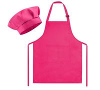 Morcheiong Ensemble toque et tablier de chef pour enfants, tablier de peinture et toque de chef réglable avec 2 grandes poches pour enfants pour la cuisine, la peinture, la pâtisserie, rose rouge,