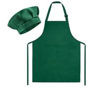 Morcheiong Ensemble toque et tablier de chef pour enfants, tablier de peinture et toque de chef réglable pour enfants avec 2 grandes poches pour la cuisine, la peinture, la pâtisserie, Vert profond,