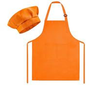 Morcheiong Ensemble toque et tablier de chef pour enfants, tablier de peinture orange réglable et toque de chef avec 2 grandes poches pour enfants pour la cuisine, la peinture, la pâtisserie, Orange,