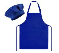Morcheiong Ensemble toque et tablier de chef pour enfants, tablier de peinture réglable bleu foncé et toque de chef avec 2 grandes poches pour enfants pour la cuisine, la peinture, la pâtisserie, bleu