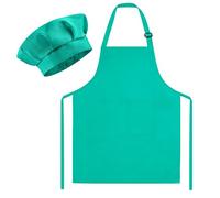 Morcheiong Ensemble toque et tablier de chef pour enfants, tablier de peinture réglable bleu lac et toque de chef avec 2 grandes poches pour enfants pour la cuisine, la peinture, la pâtisserie, bleu