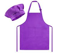 Morcheiong Ensemble toque et tablier de chef pour enfants, tablier de peinture réglable violet foncé et toque de chef avec 2 grandes poches pour enfants pour la cuisine, la peinture, la pâtisserie,