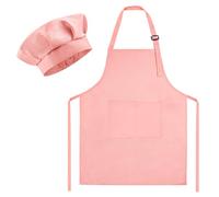 Morcheiong Ensemble toque et tablier de chef pour enfants, tablier de peinture rose clair et toque réglable avec 2 grandes poches