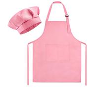 Morcheiong Ensemble toque et tablier de chef pour enfants, tablier de peinture rose réglable et toque de chef avec 2 grandes poches pour enfants pour la cuisine, la peinture, la pâtisserie, rose,