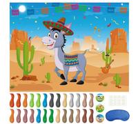 Morcheiong Jeu de fête Pin The Tail on The Donkey avec 48 queues, fête d'anniversaire mexicaine pour enfants