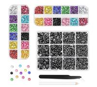 Morcheiong Lot de 17 000 strass en résine colorés à dos plat avec pince à épiler et stylo pour loisirs créatifs, nail art, maquillage, robe de mariée, vêtements, tasse