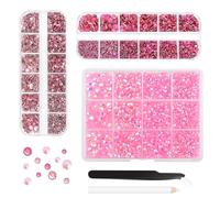 Morcheiong Lot de 17 000 strass en résine rose à dos plat avec pince à épiler et stylo pour loisirs créatifs, nail art, maquillage, robe de mariée, vêtements, tasse
