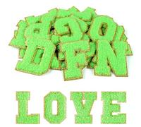 Morcheiong Lot de 26 écussons autocollants en chenille, lettres de A à Z, lettres en chenille, pour vêtements, tissus, chaussures, sacs à main à faire soi-même (vert vif)