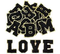 Morcheiong Lot de 52 patchs chenille autocollants lettres A-Z, lettres à repasser pour vêtements faits main, tissus, chaussures, sacs (noir)