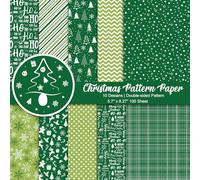 Morcheiong Lot de 55 feuilles de papier décoratif à motif Merry Christmas pour la fabrication de cartes, le scrapbooking, l'album photo, décoration, 10 motifs (vert, 14,5 x 21 cm)