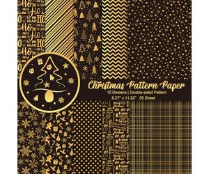 Morcheiong Lot de 55 feuilles de papier décoratif à motif Merry Christmas pour la fabrication de cartes, le scrapbooking, l'album photo, décoration, 10 motifs (noir, 21 x 28,5 cm)