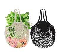 Mordx Lot de 2 sacs à Provisions Réutilisables en Maille Filet en Corde de Coton bio avec Longue Poignée pour Ranger les Fruits et Légumes, Beige et noir, Contemporain