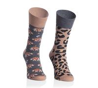 More Chaussettes colorées amusantes avec motif pour homme et femme - Crazy, multicolore, coloré, Panthère - Beige, 66-68