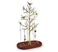 MORE&LESS Étagère à bijoux en forme de branche avec plateau en bois, couleur luxueuse, organiseur à suspendre pour bagues, boucles d'oreilles, colliers, bracelets, convient pour les salons, salles de