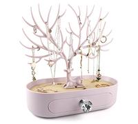 MORE&LESS Présentoir à bijoux en bois de cerf avec tiroir et poignée en cristal, organiseur à suspendre pour bagues, boucles d'oreilles, colliers, bracelets