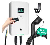 Morec Borne de Recharge pour véhicule électrique 7KW Type 2 Chargeur Mural EV pour Tous Les véhicules électriques et Hybrides Rechargeables, câble de 6m avec contrôle par Cinq Cartes RFID