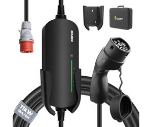 Morec Charging Cable Type 2 16A 11KW 380V, Chargeur de VE et Station de Charge Mobile avec Prise CEE triphasée, 6M EVSE Mobile Wallbox pour véhicules électriques avec Sacoche de Transport